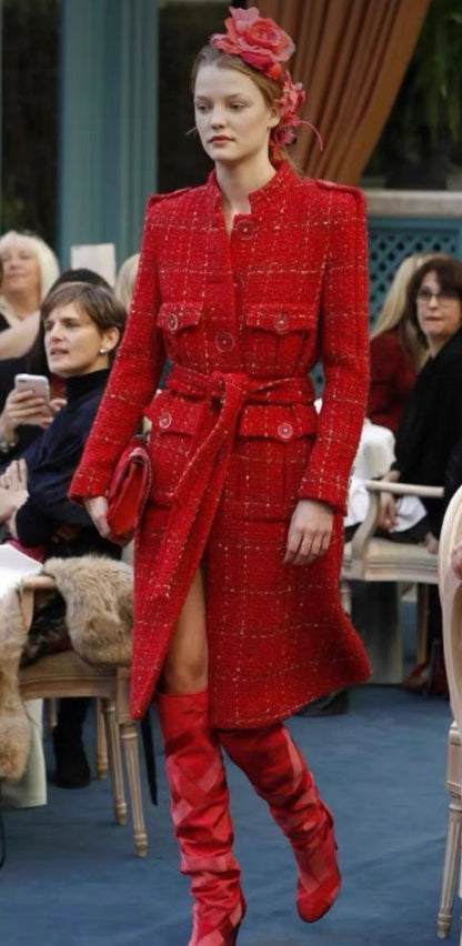 Chanel 2017 Red Tweed Long Coat size 34