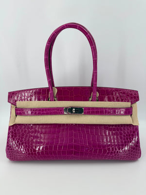 Hermes JPG Birkin Shoulder 5J Rose Scheherezade Shiny Porosus Crocodile leather palladium hardware
