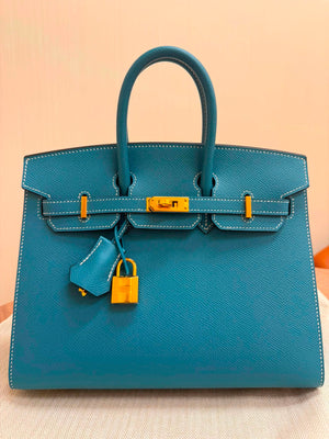 Hermes Birkin 25 Bleu Jean ghw sellier Epsom leather gold hardware