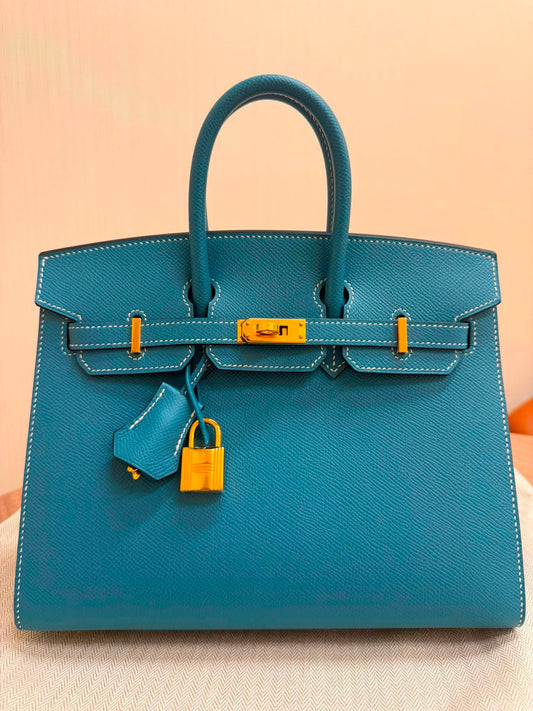Hermes Birkin 25 Bleu Jean ghw sellier Epsom leather gold hardware
