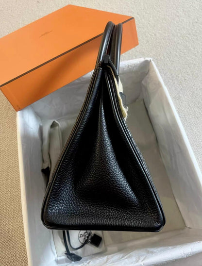 Rare Hermes Birkin 30 Black Matte Crocodile Alligator Togo 
Box Leather Palladium Handbag
