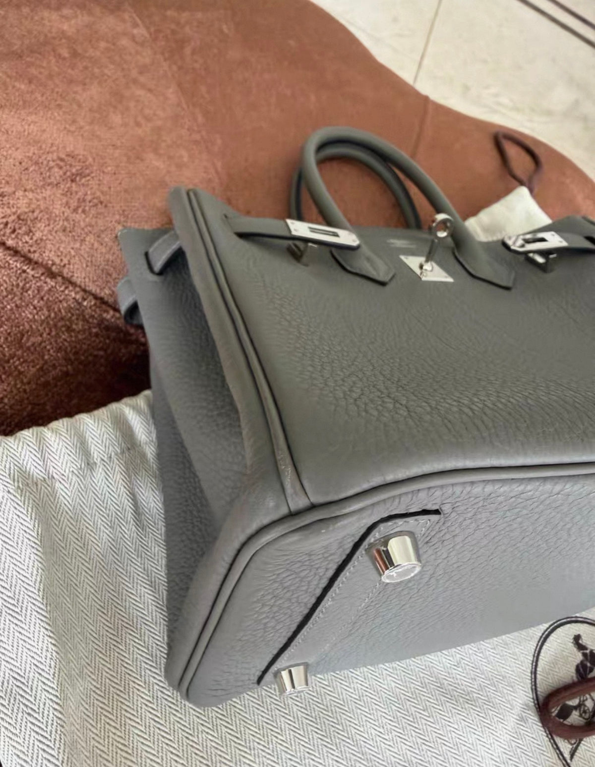 Hermes Birkin 25 Gris Meyer Togo Leather Palladium hardware