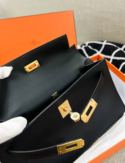 Hermes Mini Kelly Pochette Noir Black Swift Gold Hardware