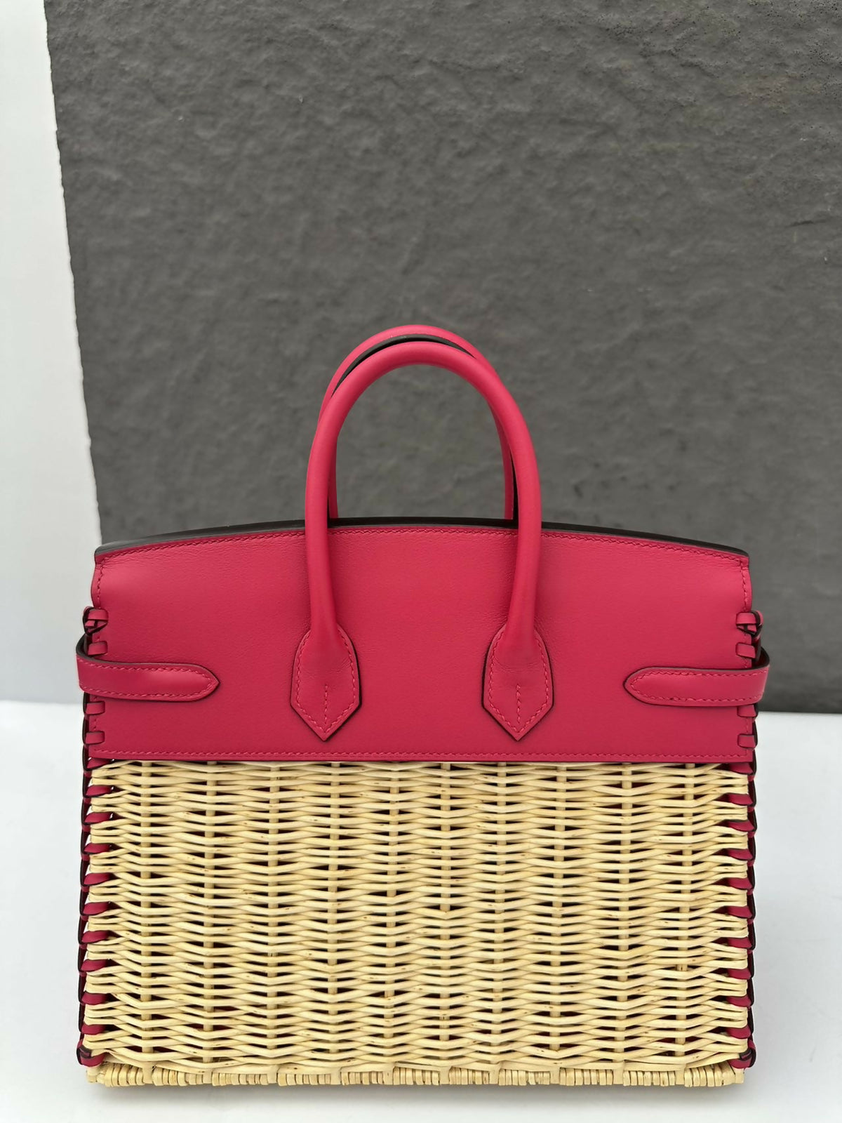 Hermès Limited Edition Picnic Birkin 25 Rose Framboise Osier Wicker & Swift Leather with Palladium Hardware