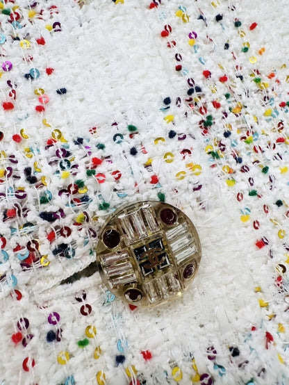 Chanel 24S iridescent white ensemble, jacket and skirt set