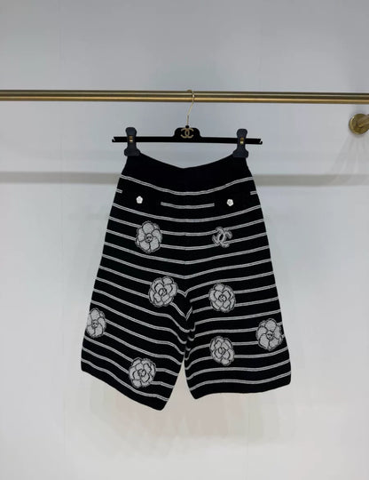 Chanel 23k Black & White Cashmere Bermuda Shorts