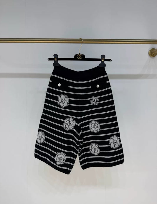 Chanel 23k Black & White Cashmere Bermuda Shorts