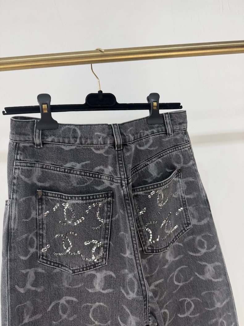 Chanel 23B CC logo black grey jeans