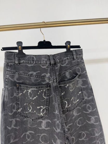 Chanel 23B CC logo black grey jeans