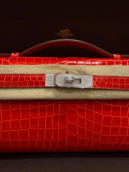 Hermes Kelly Cut red shiny crocodile Diamonds