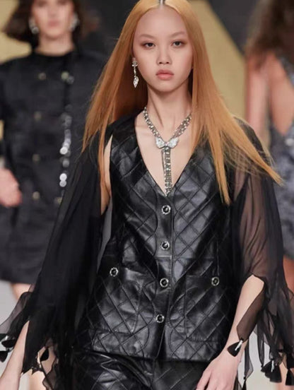 Chanel 22S Black Leather Vest F42