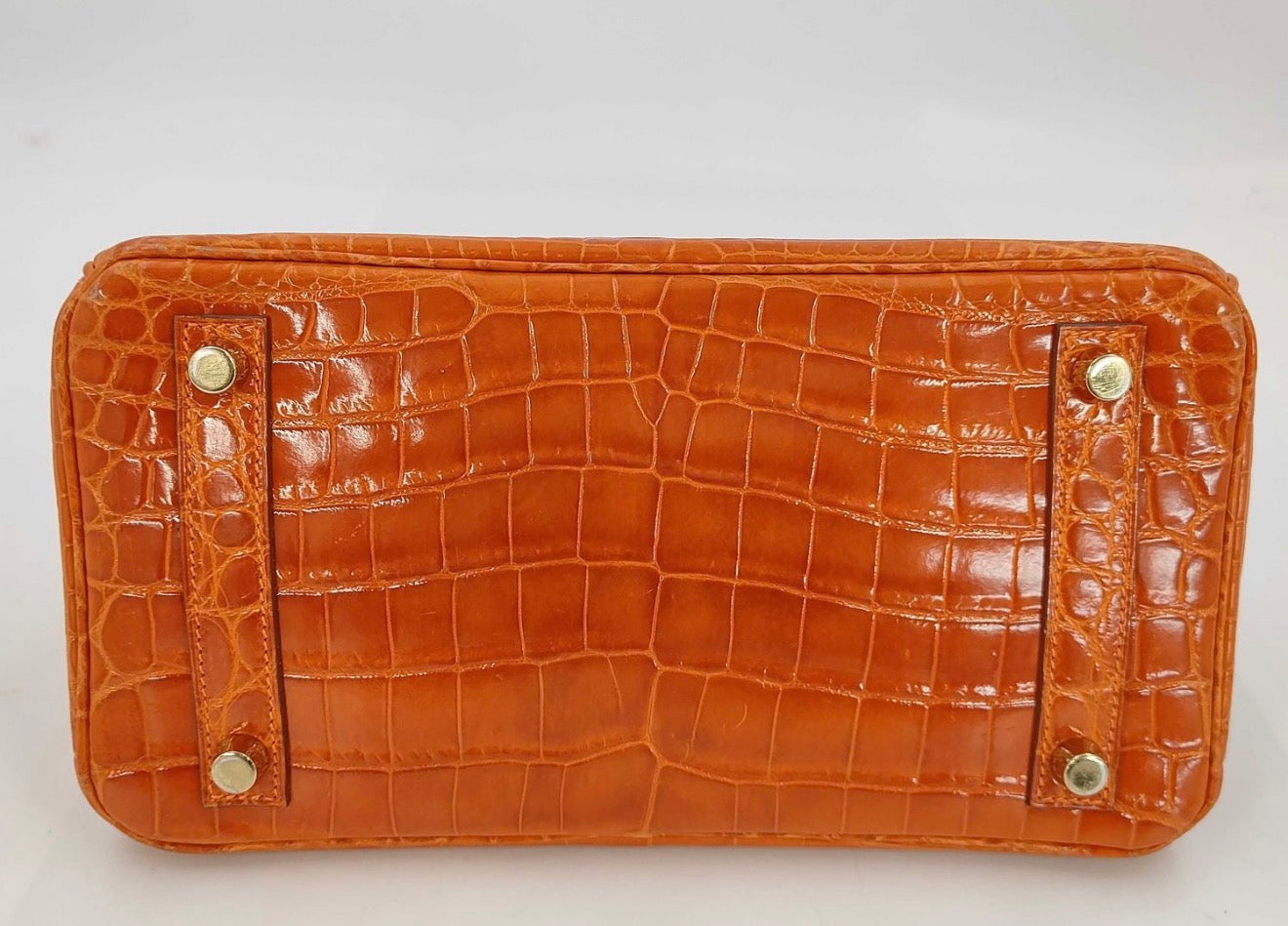 Hermes Birkin 25 Orange shiny porosus crocodile leather Gold hardware