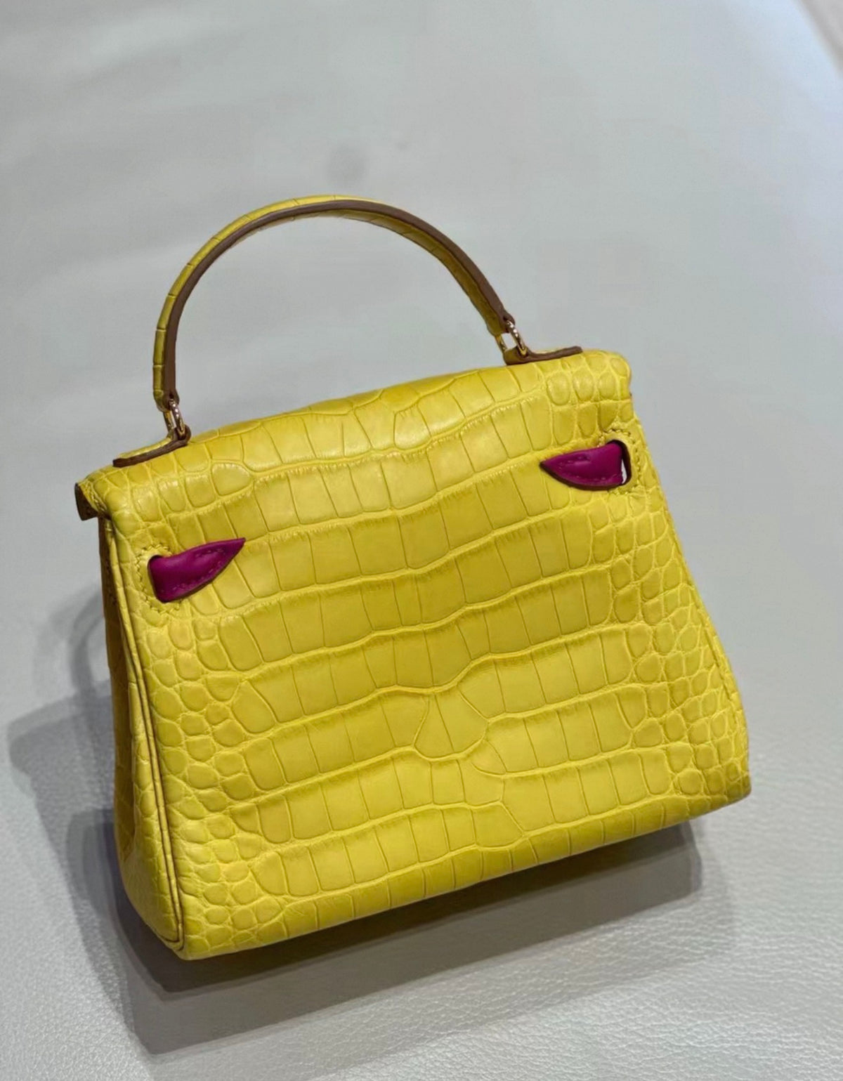 Hermes Kelly Doll Alligator Mimosa and Rose Scheherazade Swift Leather Gold Hardware