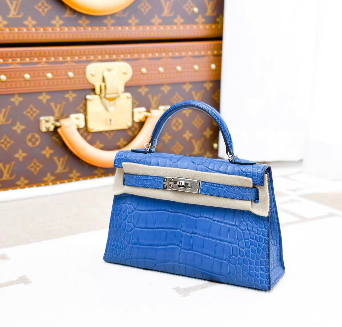 Hermès Kelly Sellier 20 Bleu Royal Matte Alligator Palladium Hardware