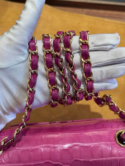 Chanel pink Alligator leather mini flap gold hardware