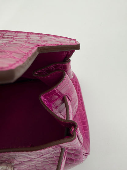 Hermes JPG Birkin Shoulder 5J Rose Scheherezade Shiny Porosus Crocodile leather palladium hardware