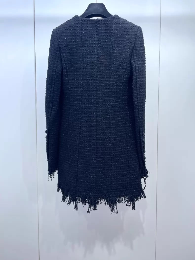 Chanel 22C black shimmering tassel tweed jacket