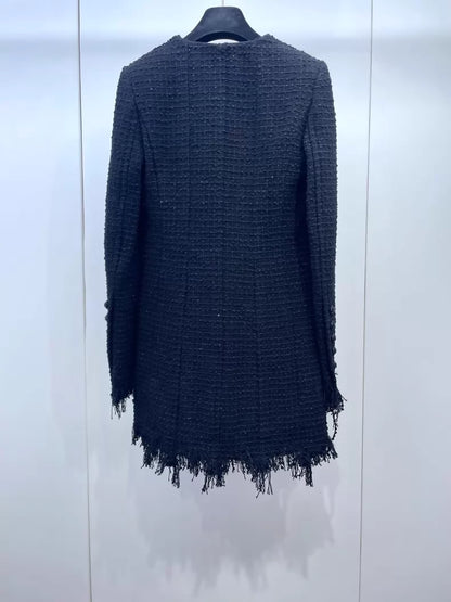 Chanel 22C black shimmering tassel tweed jacket