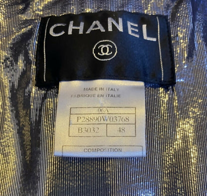 Chanel 06A Black Washed Velvet Bomber Biker Jacket Removable Chain Link Belt FR 48
