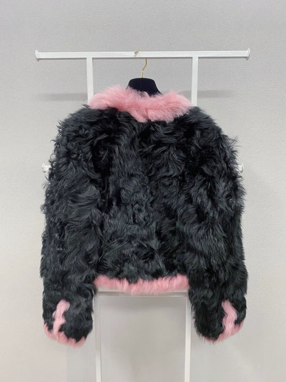 Chanel 21K pink black fur jacket