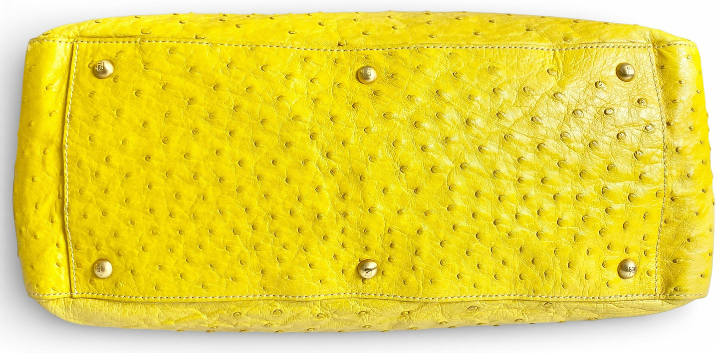 Rare Fendi Vintage Yellow Ostrich Twins Tote Gold Hardware