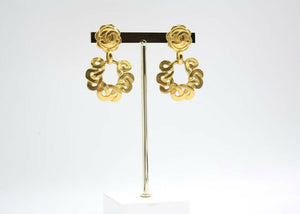 Chanel Vintage 97P Gold-plated Large Wreath Dangle Clip-on Earrings
