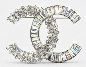 Chanel 2019 Large CC Silver Crystal Baguette Swarovski Brooch