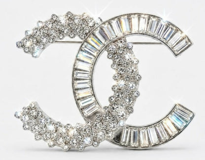 Chanel 2019 Large CC Silver Crystal Baguette Swarovski Brooch