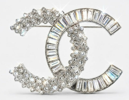 Chanel 2019 Large CC Silver Crystal Baguette Swarovski Brooch