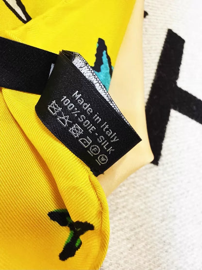 Chanel 26A yellow and multi-coloured star and double C logo silk scarf