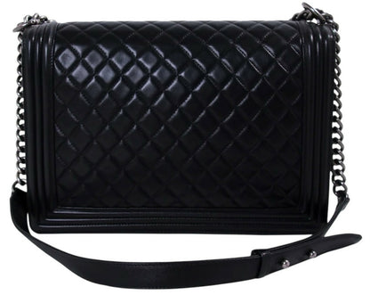 Chanel Black Large Maxi Quilted Lambskin Leather Boy Crossbody Bag