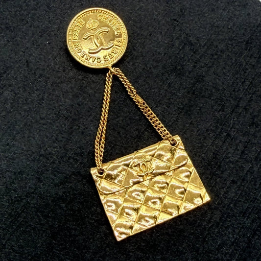 Chanel gold CF bag pendant brooch