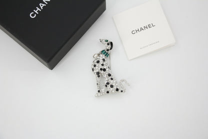 Chanel B26A Rhinestone Black Silver Green Dalmatian Brooch