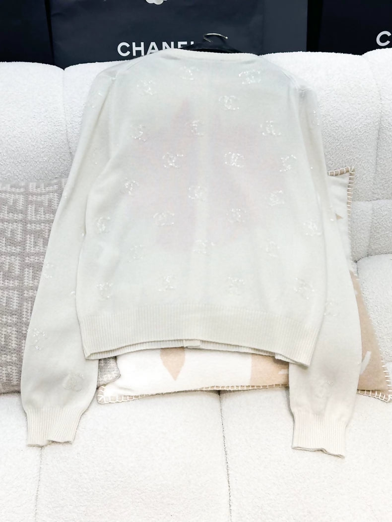 Chanel 24SS ecru/pink flower cardigan