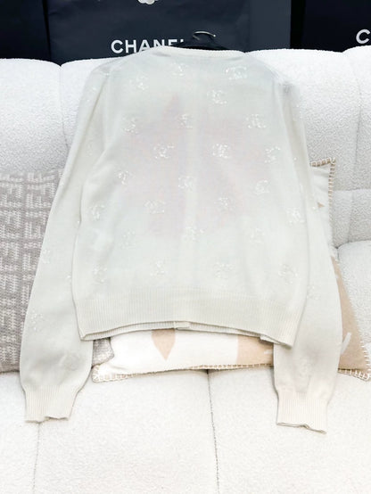 Chanel 24SS ecru/pink flower cardigan