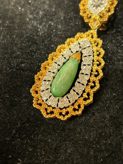Buccellati Emerald Diamond Lace drop Ear Clips