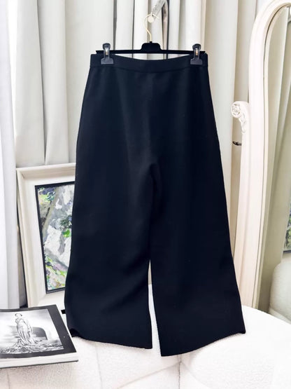 Chanel 21B black wool wide-leg pants