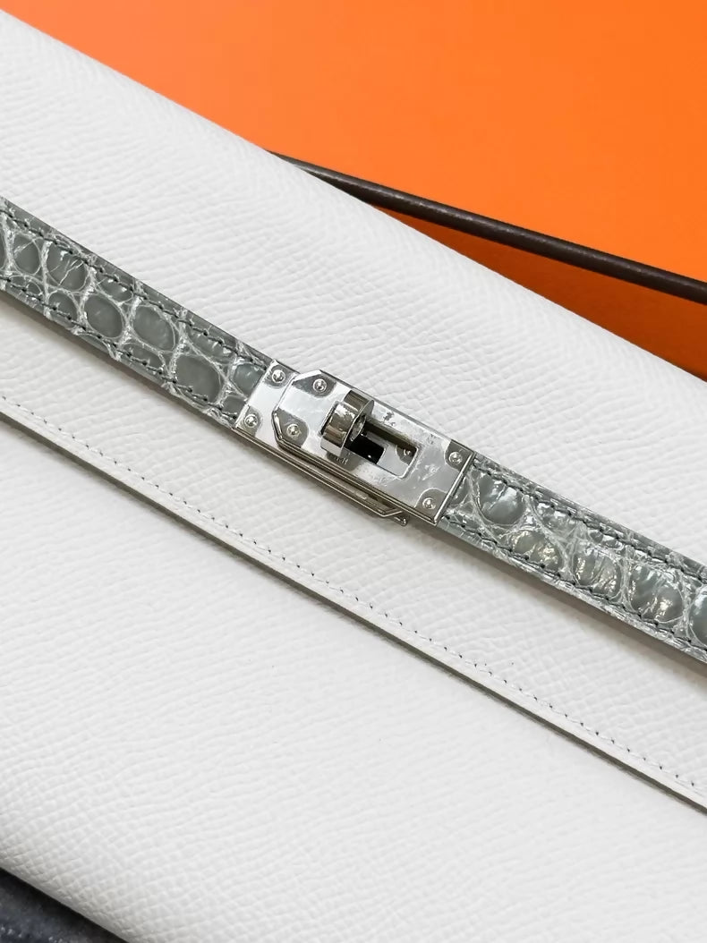 Hermes Kelly To go Touch craie/gray croc epsom leather palladium hardware