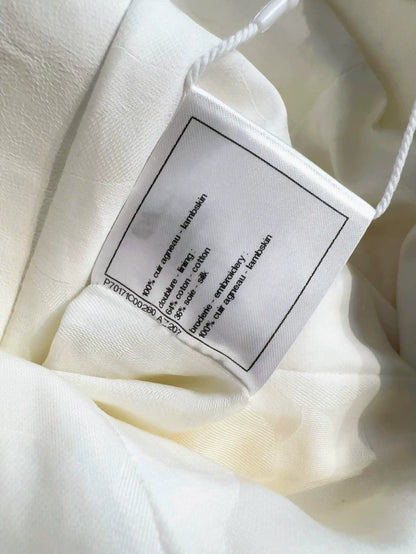 Chanel 21C Off-White Lambskin Leather Jacket with Black Trim