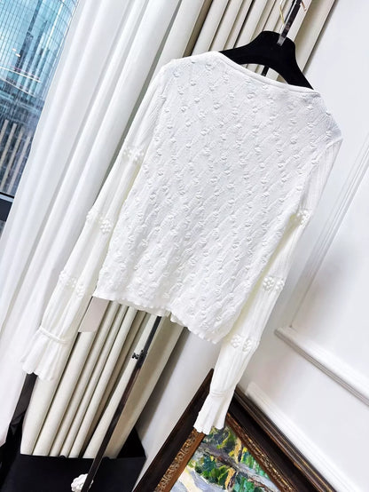 Chanel 24P white rhinestone double C button knitted cardigan