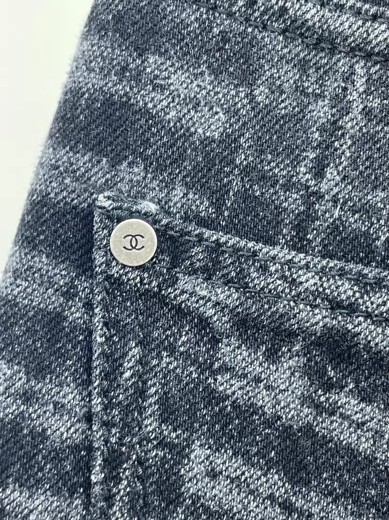 Chanel 24A black and grey plaid denim pants