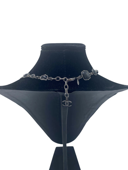 Rare Chanel 08A Black Crystals CC Gripoix Bib Collar Necklace