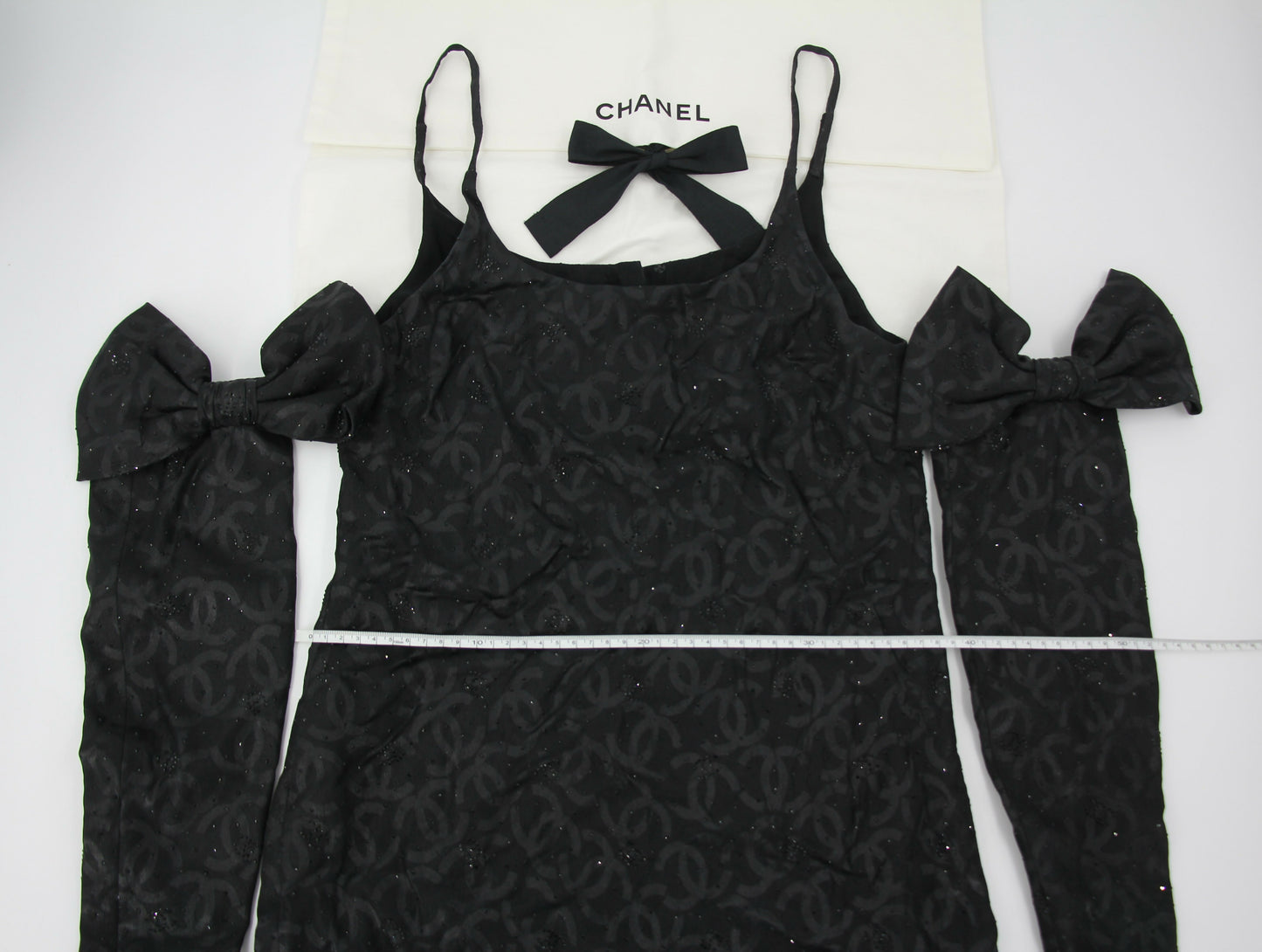 Chanel 2023 Silk Jacquard Embellished Glove Black Dress