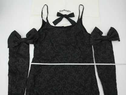 Chanel 2023 Silk Jacquard Embellished Glove Black Dress