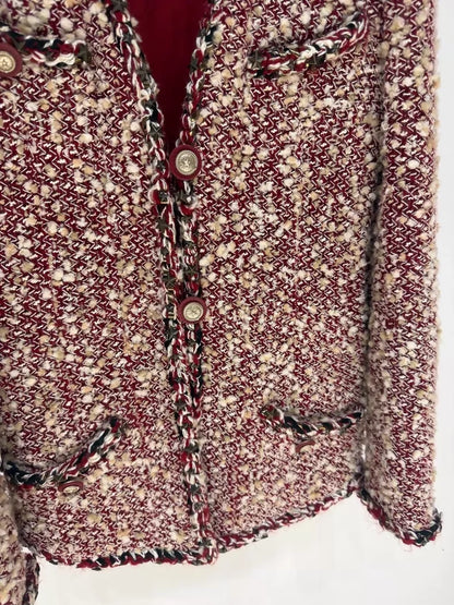 Chanel Dallas Red Tweed Beaded Cardigan