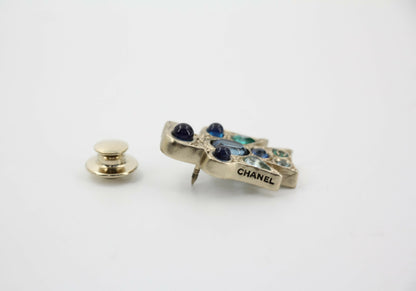 Chanel Vintage 07A Gripoix Blue Black & Green Eagle Brooch