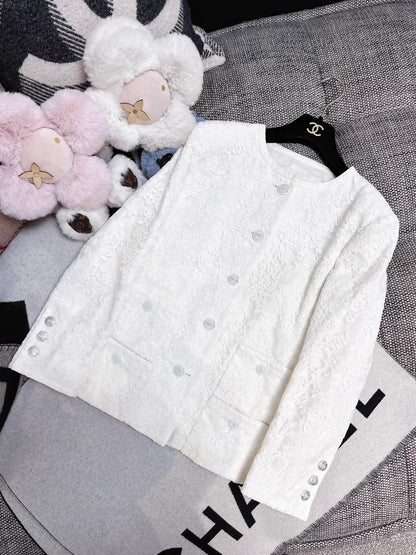 Chanel 20C White Floral Lace Jacket