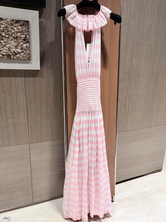 Chanel 24S Pink white Striped Dress