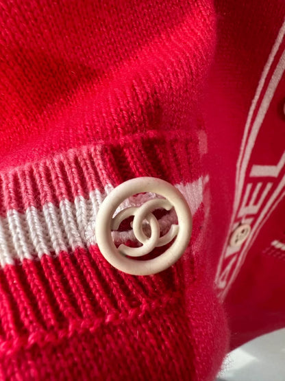 Chanel 19p red and white embroidered long cardigan,