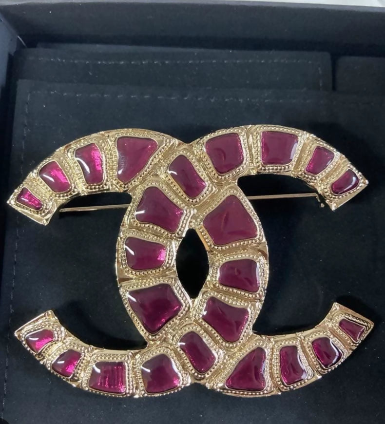 Chanel 2019 Pink Glass Logo Brooch